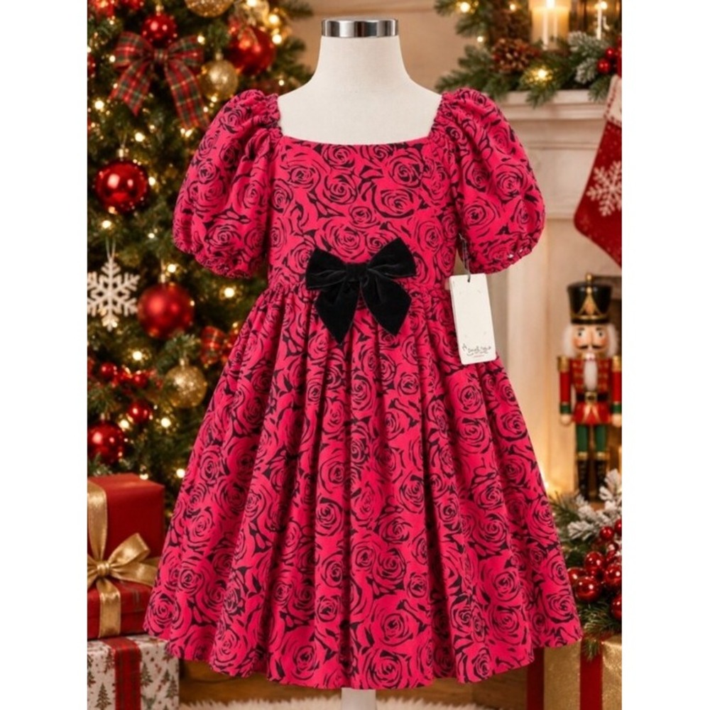 Pippa & Julie NWT Girls Size 5 Christmas Holiday Rose Burnout Velvet Dress Bow